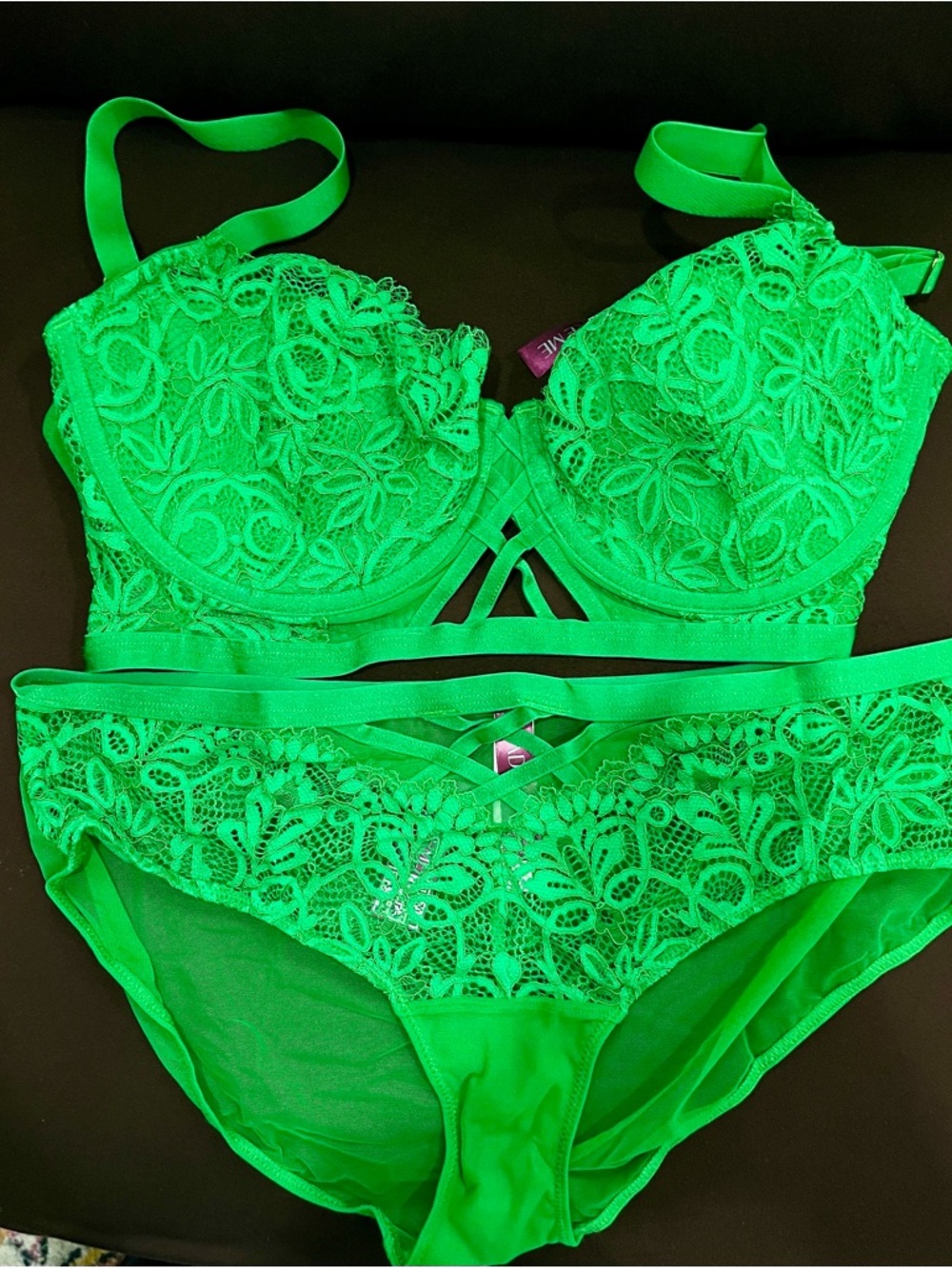 Adore Me Neon Green Lace Balconette Bra & Bikini Set